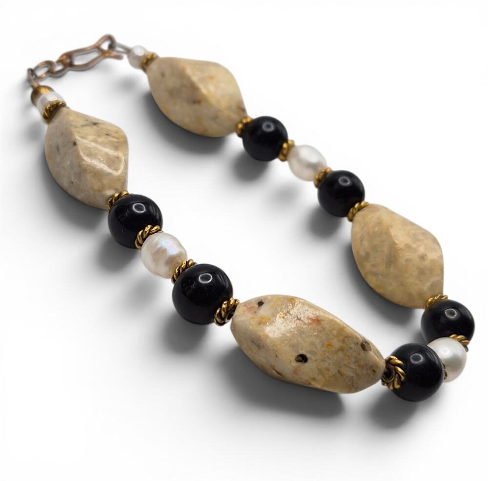Artisan Freshwater Pearl & Stone Bead Bracelet 8 Inch